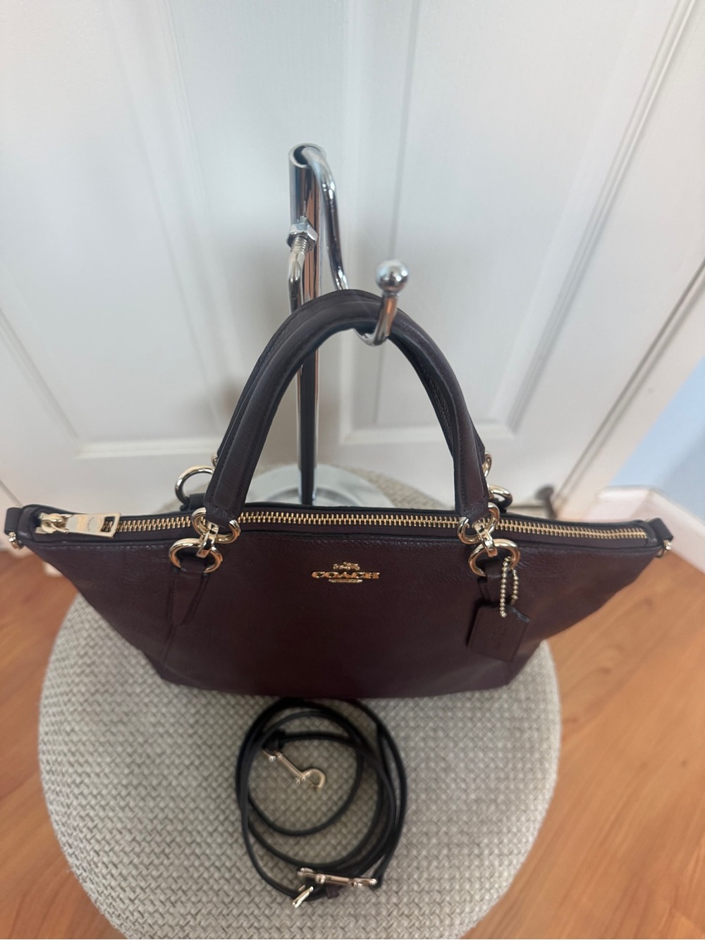 Coach Dark Brown Pebbled Leather Crossbody Tote with Gold Hardware - Picture 7 of 9